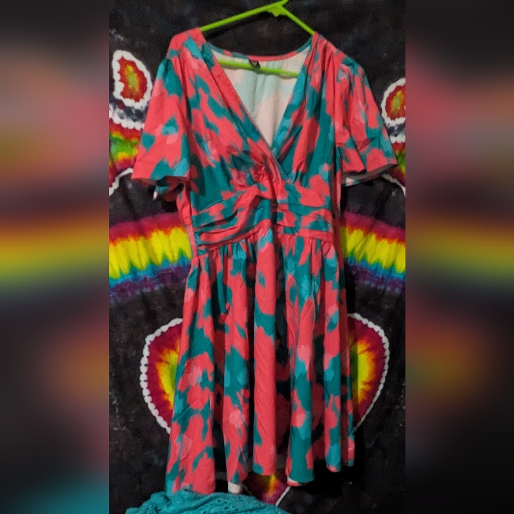 Vibrant Teal and Coral Women's Dress